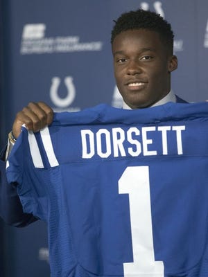 Phillip Dorsett, a wide receiver who was drafted by the Colts in the first round, meets the media May 2, 2015.