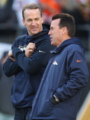 Denver Broncos quarterback Peyton Manning (left) will miss his sixth game Monday.