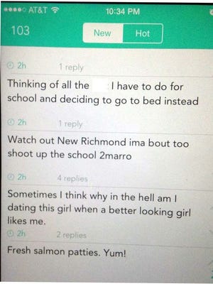 This threat was posted on the anonymous social media app Yik Yak Tuesday night leading to a search of all students arriving at New Richmond High School Wednesday.