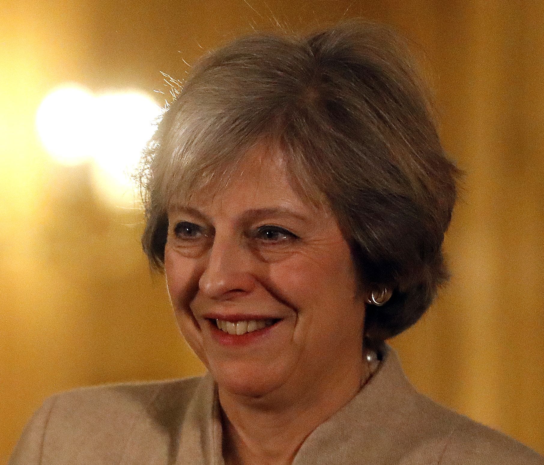 British Prime Minister Theresa May speaks during a press conference with New Zealand Prime Minister Bill English (not pictured) at 10 Downing Street in London on January 13, 2017.