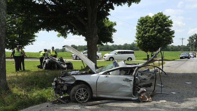 Two teenage girls and one teenage boy were killed Thursday afternoon in a one-car crash on the 5000 block of Hardscrabble Road in Liberty Township, a sergeant from the Ohio Highway Patrol confirmed.
 Sara C. Tobias/The Advocate
Two females and one male were killed Thursday afternoon in a one-car crash on the 5000 block of Hardscrabble Road in Liberty Township, a sergeant from the Ohio Highway Patrol confirmed.