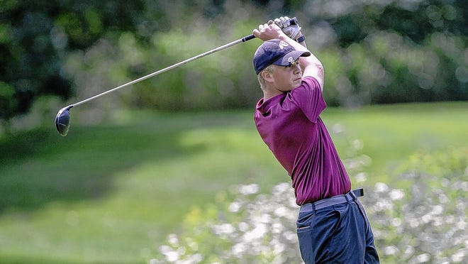 Canal Winchester junior Jameson Hippler hits off the 12th tee during the first round of the OCC-Capital Division tournament Aug. 6 at Turnberry. Hippler is among the team's top players.