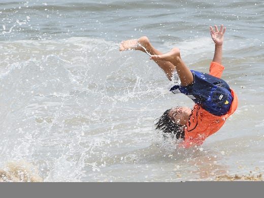 Mini Division competitor Andy Hahn does his best as Dewey Beach was the site of the Zap Amateur Skimboarding World Championships held on Saturday & Sunday August 9th and 10th with over 200 competitors from around the world competing in several divisions for the honors.