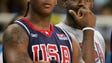 USA's Carmelo Anthony, left, and LeBron James, right,