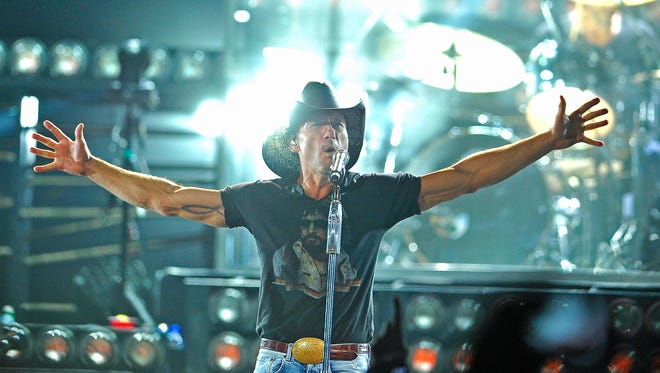 Tim McGraw performs  during his Shotgun Rider Tour at Bridgestone ArenaSaturday Aug. 15, 2015, in Nashville, Tenn.