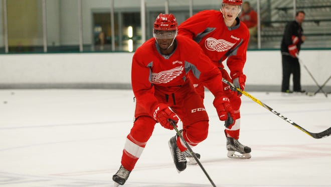 Givani Smith practices at the Red Wings' development camp.