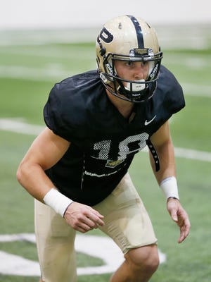 Wide receiver Cameron Posey during spring football practice Thursday, March 24, 2016, inside the Mollenkopf Athletic Center on the campus of Purdue University.