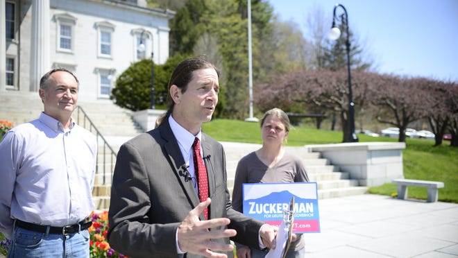 State Sen. David Zuckerman, a Progressive/Democratic candidate for lieutenant governor, speaks at a news conference in Montpelier on May 11.