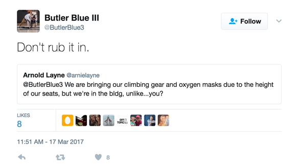 Butler mascot not allowed inside NCAA tournament again, tweets '#FreeBlue3'