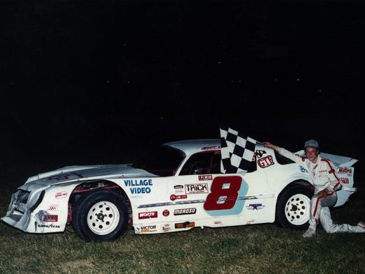 Kenseth poses after his first late-model feature victory,