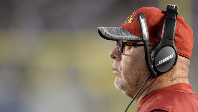 Aug 19, 2016: Arizona Cardinals head coach Bruce Arians looks on during the third quarter against the San Diego Chargers at Qualcomm Stadium.
