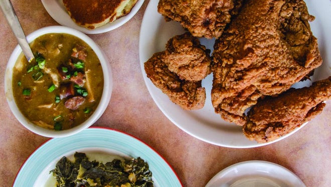 Fried chicken, gumbo, spicy chocolate pie and collard greens at Arnold’s Country Kitchen.
