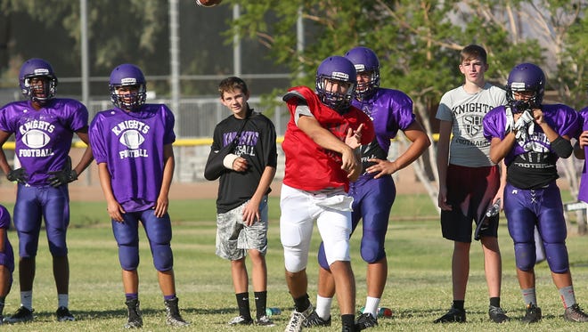 The Shadow HIlls Knights football team practices in Indio, August 8, 2017.  