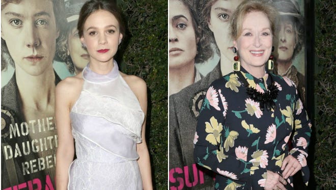 Carey Mulligan and Meryl Streep attended the 'Suffragette' premiere in Beverly Hills. The film hits theaters Oct. 23.