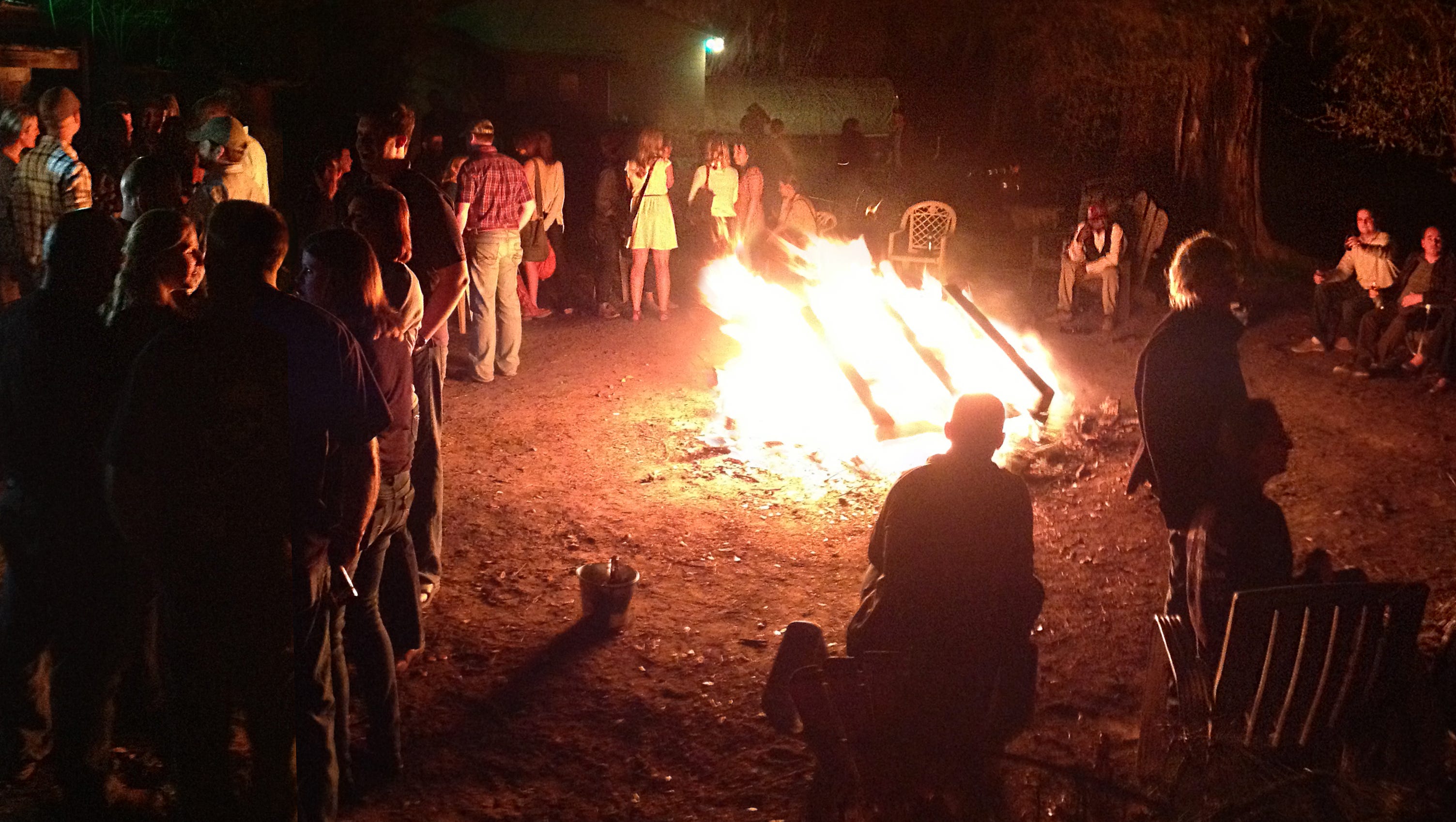 Warming up at the fire at the Bradfordville Blues Club.
