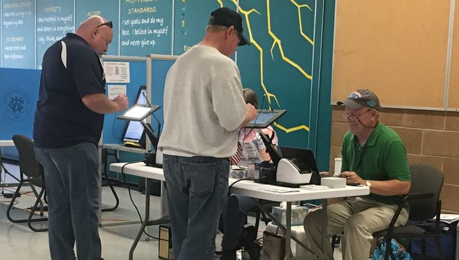 About 10 people were in line to vote in the Nevada primary at 8:15 a.m. Tuesday, June 12, 2018 at Billinghurst Middle School in Reno.
