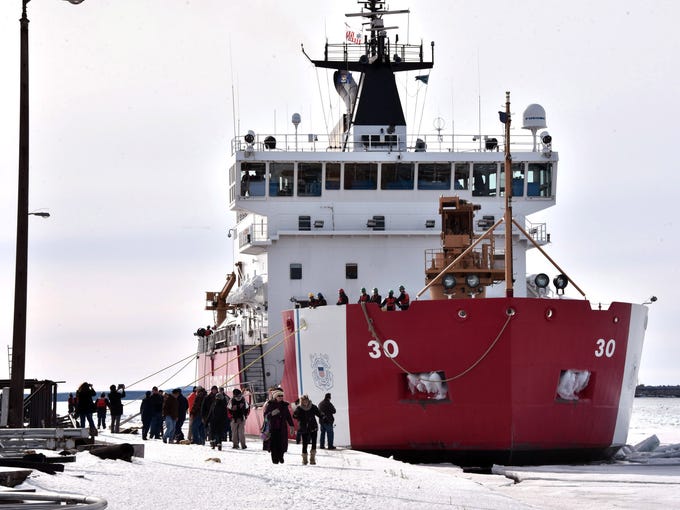 Guests leave the USCGC Mackinaw in Sault Ste. Marie,