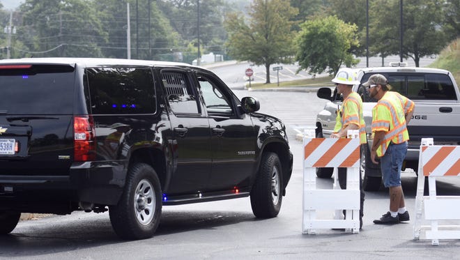 Fire police block a road near Eastern York Middle School after the school was evacuated because of a written bomb threat discovered there Tuesday, Sept. 20, 2016. Dawn J. Sagert photo