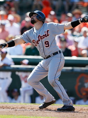 Detroit Tigers third baseman Nick Castellanos bats against the Baltimore Orioles on March 3, 2015, in Sarasota, Florida.