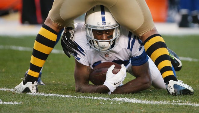 Indianapolis Colts T.Y. Hilton, shown shown here against the Steelers, will be the focus of the Patriots' attention Sunday night.