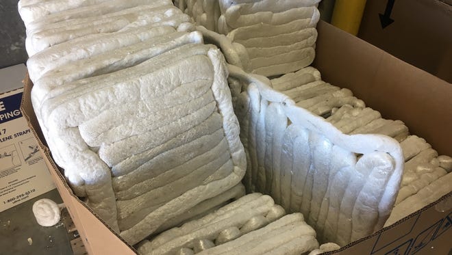 Styrofoam is recycled into a marketable material with the densifier