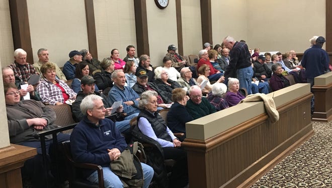 Residents fill Montgomery County Commission chambers Monday night, many of them showing opposition to a proposed industrial megasite.