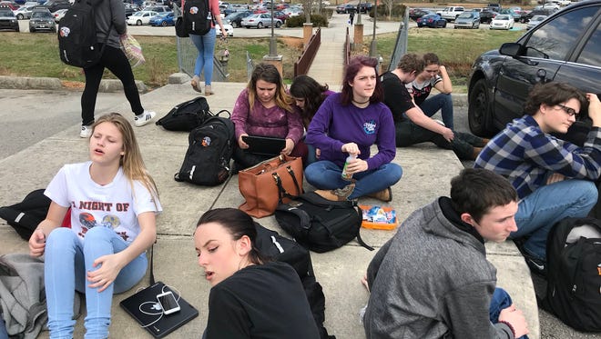 Lenoir City High School students sit out of class to protest gun violence on Feb. 20, 2018. A student-planned 17-minute walkout at the school led to an all-day discussion.