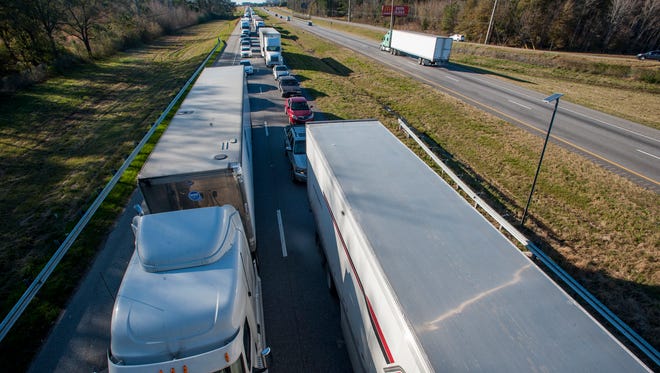 File photo. Traffic on the northbound lanes of I-85 are backed up from Montgomery to Macon County on Friday December 18, 2015. Most other roads heading east are also backed up.