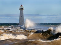 Heavy waves pound the shore at Sodus Point in Wayne County, May 2017.