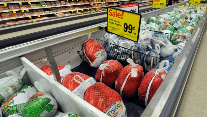 Thanksgiving turkeys are shown at a Cub Foods store in Bloomington, Minn.