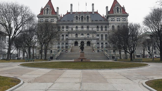 View of the exterior of the New York state Capitol Thursday, March 29, 2018, in Albany, N.Y. (AP Photo/Hans Pennink)