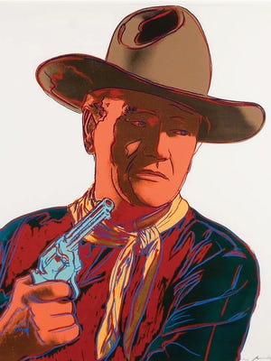 Still an iconic figure, John Wayne is featured here in a 1986 Andy Warhol screenprint, which will be part of the museum's Pop Art show beginning January 23.