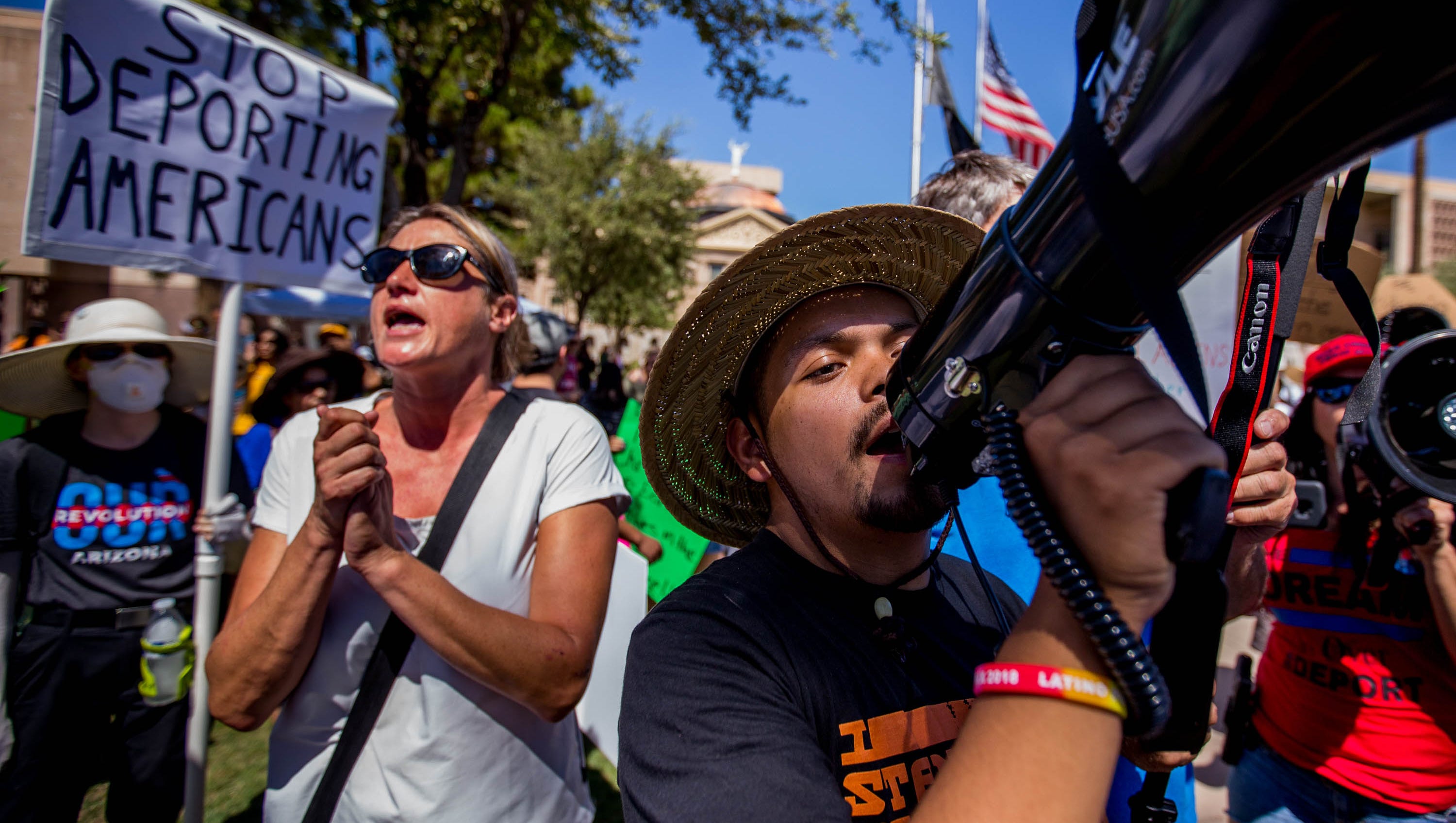 Rally organizer Lupe Conchas, of Phoenix, Arizona,