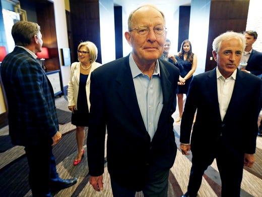 Aug. 4, 2018: Sens. Lamar Alexander, center, and Bob