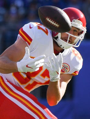 Kansas City Chiefs tight end Travis Kelce catches a