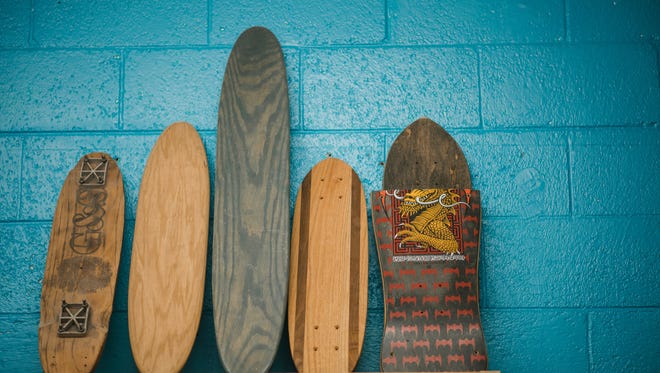 Skateboards line the wall of Launch: Community Through Skateboarding in north Fort Collins. Launch is one of 36 Pharos Fund recipients receiving a combined total of $550,000 in Pharos Fund grants from Bohemian Foundation.
