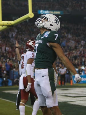 Michigan State freshman Cody White caught three passes for 41 yards and two touchdowns on Thursday in the Holiday Bowl in San Diego.