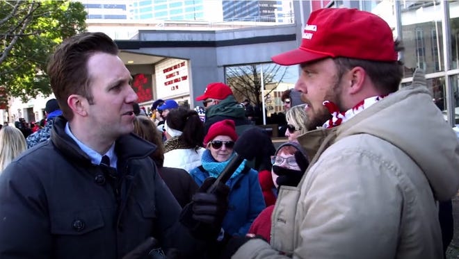 'The Daily Show's' Jordan Klepper speaks to an unidentified Trump supporter in Nashville, Tenn. on March 15, 2016.