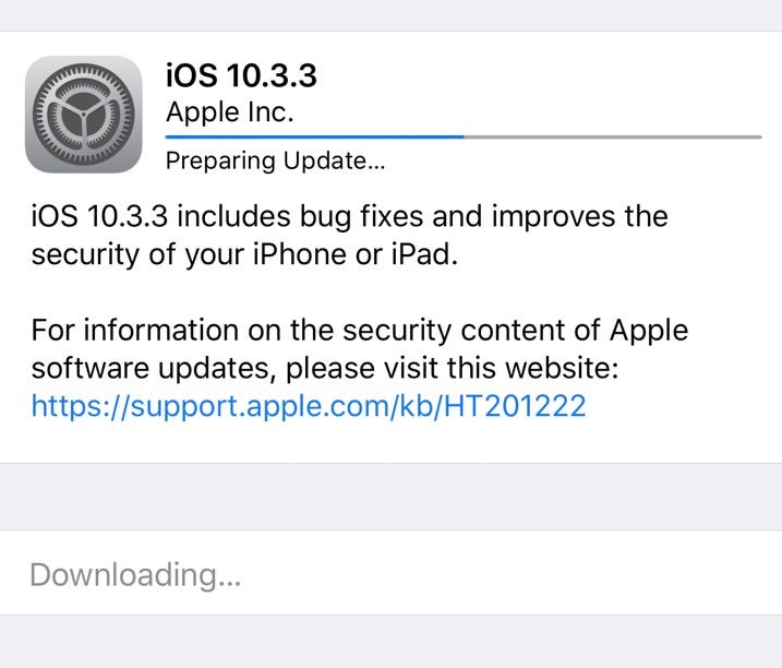 All iOS users should update to iOS version 10.3.3.