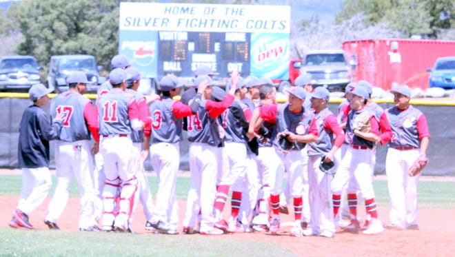The Cobre High baseball team celebrated after beating Silver High to capture the District 3-4A crown this past weekend. The Indians were seeded sixth and will play Shiprock in a regional game.