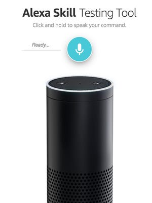 A screenshot of Echosim.io, a web-browser simulator of Amazon's Echo speaker and its Alexa digital assitant.
