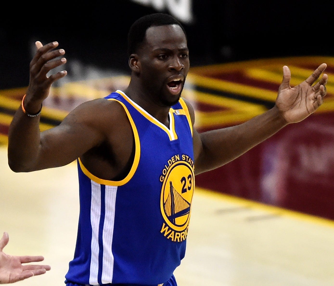 Golden State Warriors forward Draymond Green (23) and head coach Steve Kerr react during the first quarter against the Cleveland Cavaliers in Game 4.