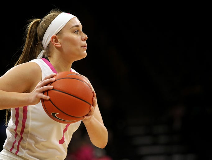 Iowa's Alexa Kastanek looks for an open teammate during