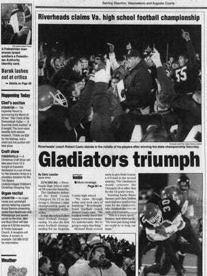 The News Leader's front page from Dec. 3, 2000, after Riverheads won the state football title.