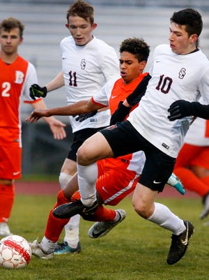 Stewarts Creek's Cesar Salinas (10) scored a goal during a 3-0 win over Franklin County Friday.