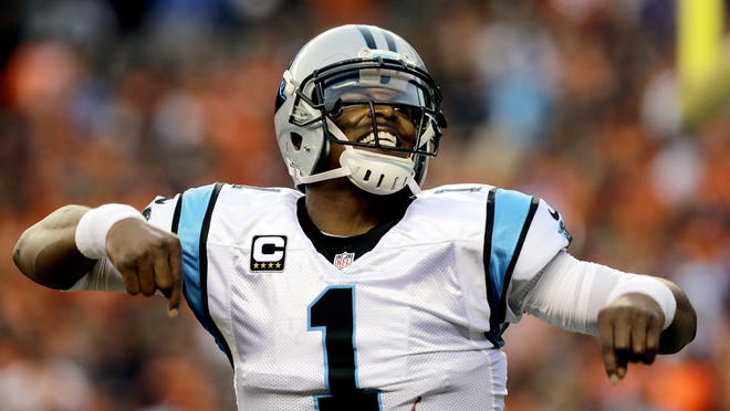 In this Sept. 8, 2016, file photo, Carolina Panthers quarterback Cam Newton (1) celebrates a touchdown pass against the Denver Broncos during the first half of an NFL football game, in Denver. The New England Patriots have reached an agreement with free-agent quarterback Cam Newton, bringing in the 2015 NFL Most Valuable Player to help the team move on from three-time MVP Tom Brady, a person with knowledge of the deal told The Associated Press. The one-year deal is worth up to $7.5 million with incentives, the person said, speaking on the condition of anonymity because he was not authorized to discuss it publicly.
