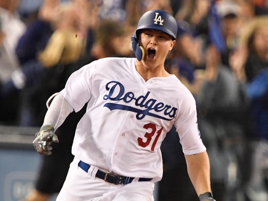 Game 6 at Dodger Stadium: Joc Pederson celebrates his