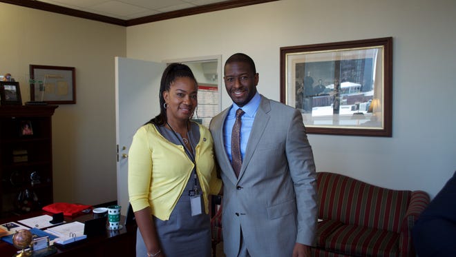 St. Maarten's minister of education, culture, youth and sports affairs Silveria E. Jacobs meets with Tallahassee Mayor Andrew Gillum on Wednesday.