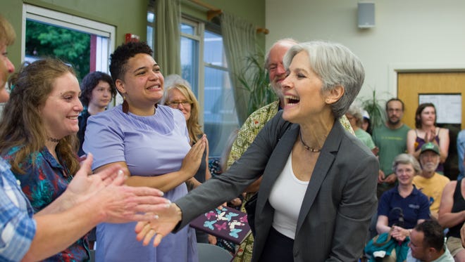 Dr. Jill Stein, Green Party candidate for president, greets supporters Friday night in Burlington.