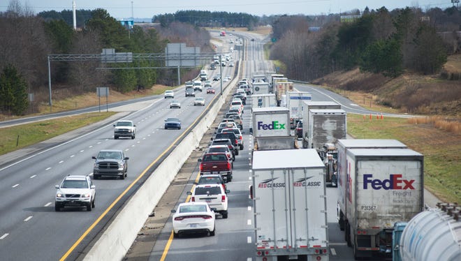 Traffic travels down I-85 north on Thursday, February 4, 2016.
